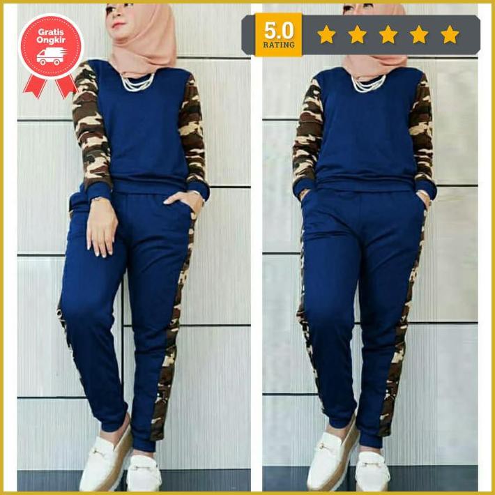 Stelan Training Loreng/Baju Senam Muslim/Baju Olahraga Muslim/Vr - Tulis Warna Premium