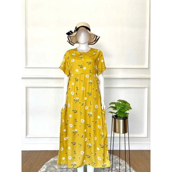 Shakila Daster rayon busui sematakaki premium | daster busui | daster wanita hamil khalifs sleepwear daster lengan pendek maxi dress vintage-sweet yellow