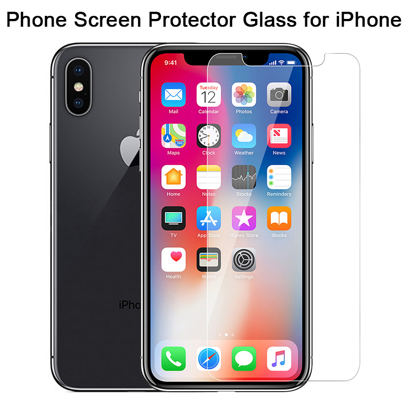 2pcs Pelindung Layar Tempered Glass Untuk Iphone X Xs Xr 11 Pro Max 6s 6 7 8 Se Plus 5 5s 4 4s