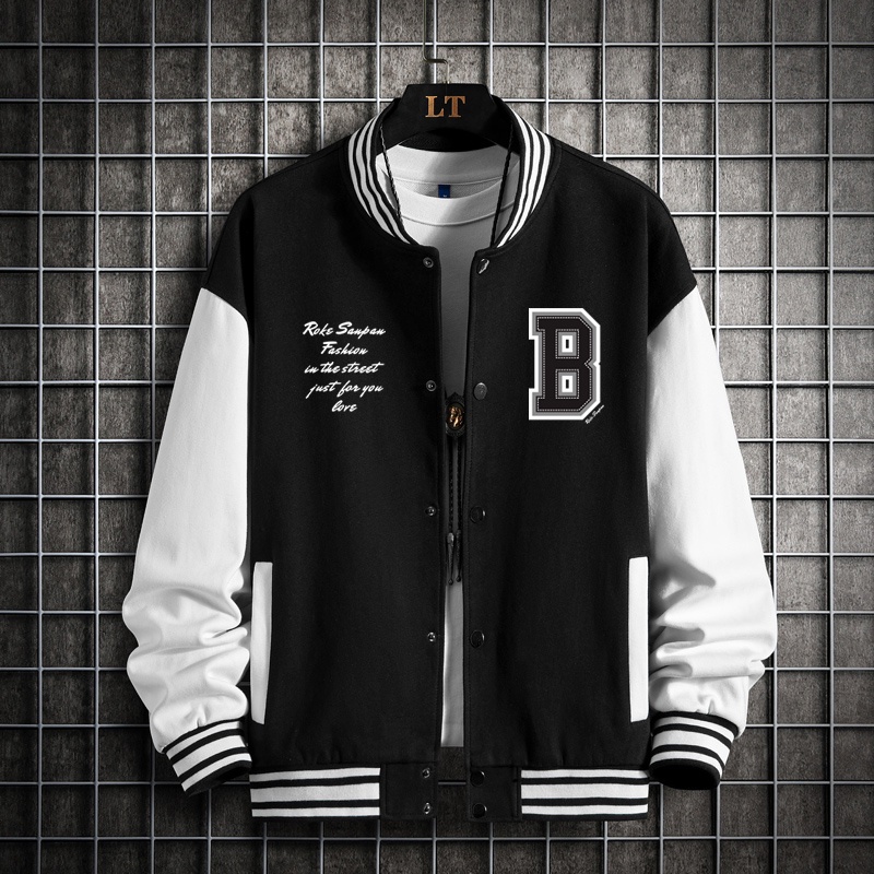 Jaket Bisbol Pria Model Kerah Gaya Korea Seragam Bisbol Fahion Baseball Jacket J8905A