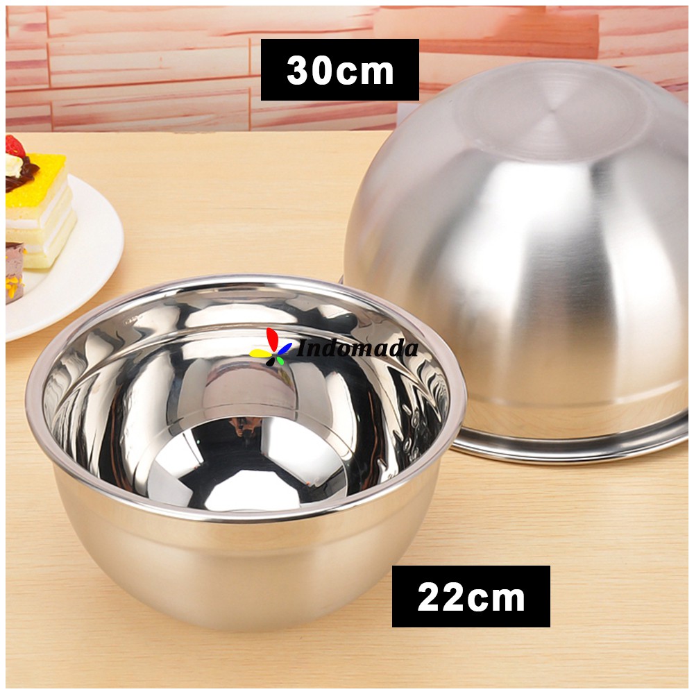 Indomada Baskom Mangkok Mixing Bowl Stainless Steel Besar 30 cm Kecil 22 cm