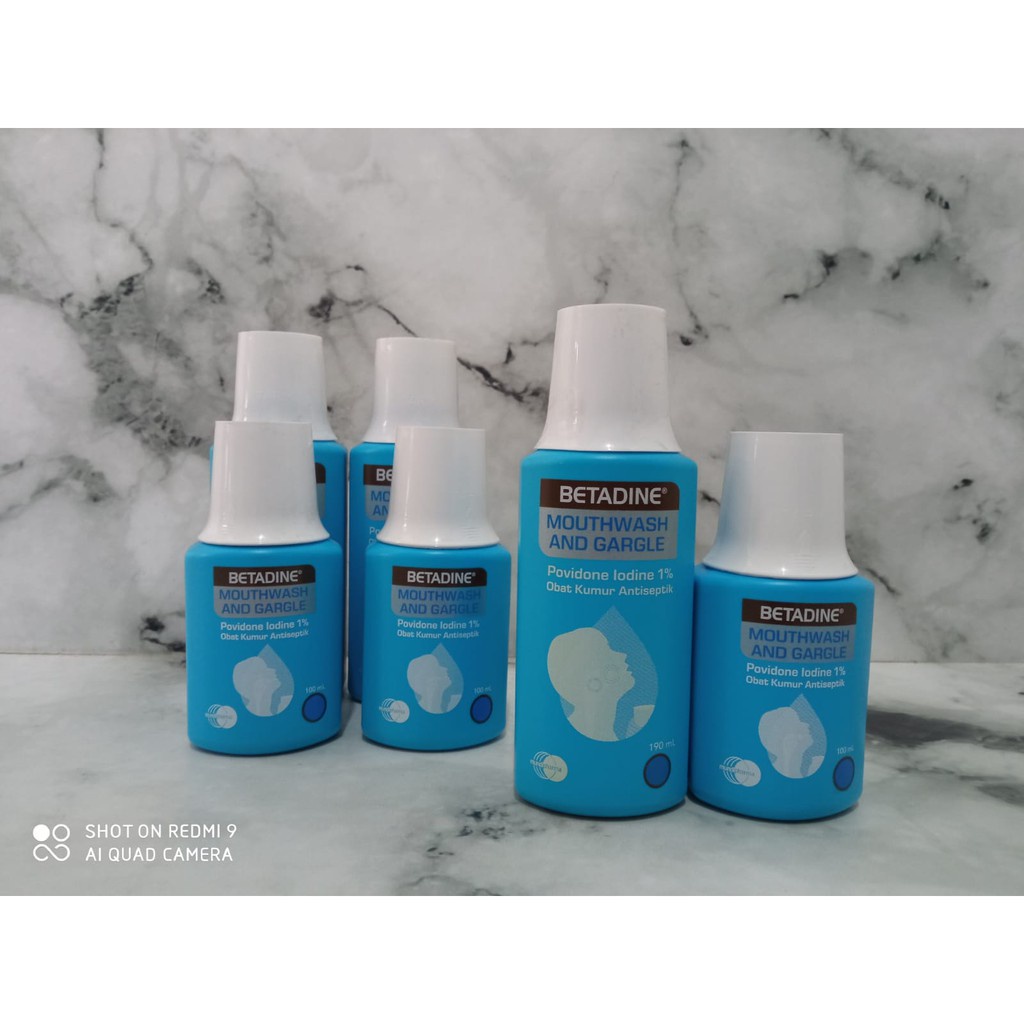 Betadine Mouthwash Gargle 190 ML Biru Obat Kumur Antiseptik Betadin 100 ML