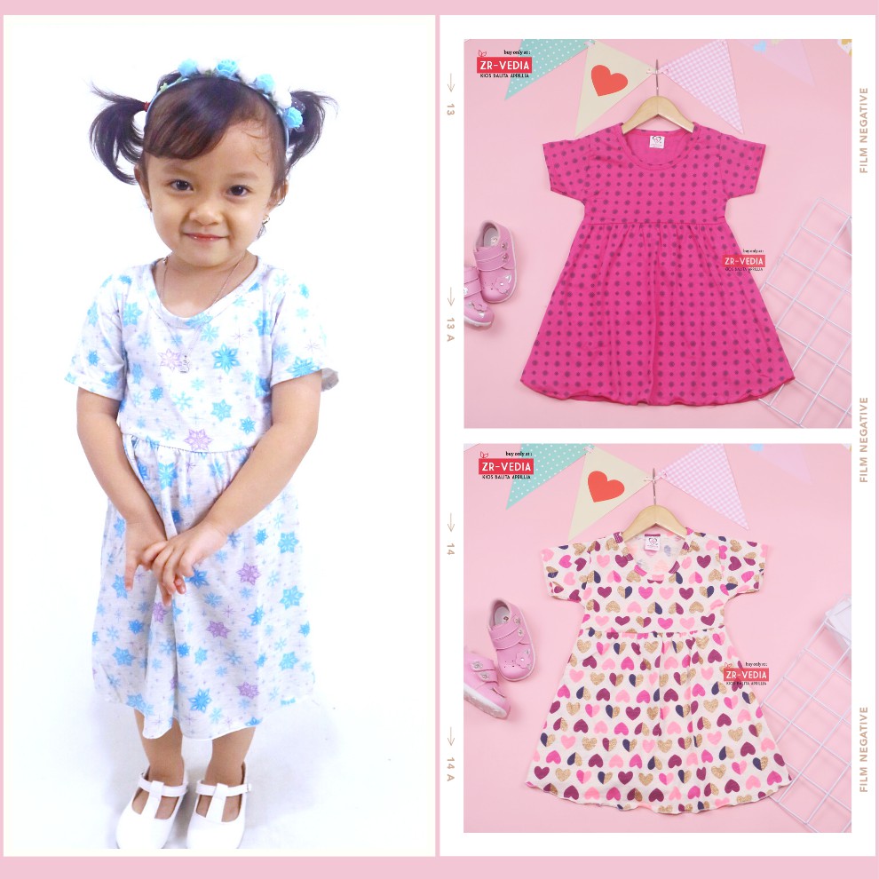 (LEBIH HEMAT ISI 3 PCS ) Dress Thalia 2-3 Tahun / Lengan Baju Balita Anak Perempuan Dres Murah