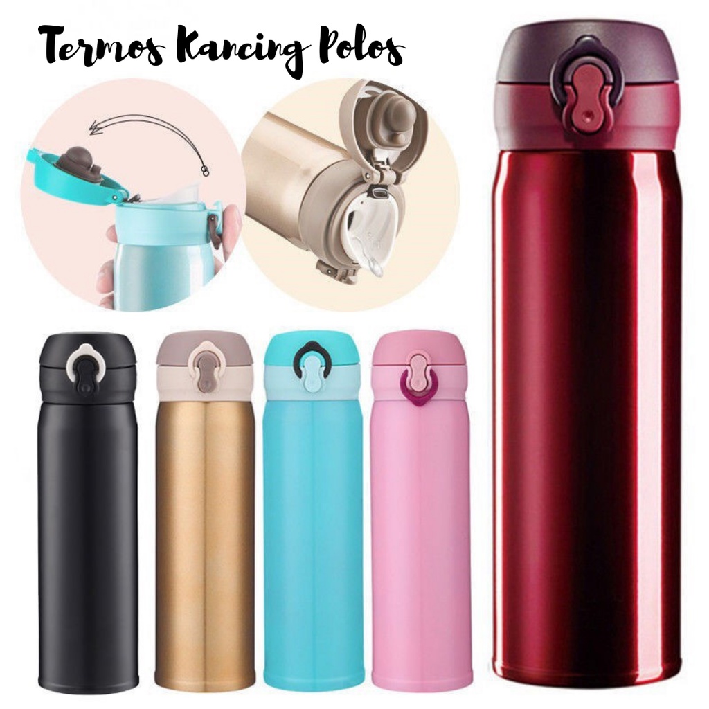 Termos Kancing Polos Botol Minum Tahan Panas &amp; Dingin Thermos Vacuum Tumbler Stainless Steel 500ml