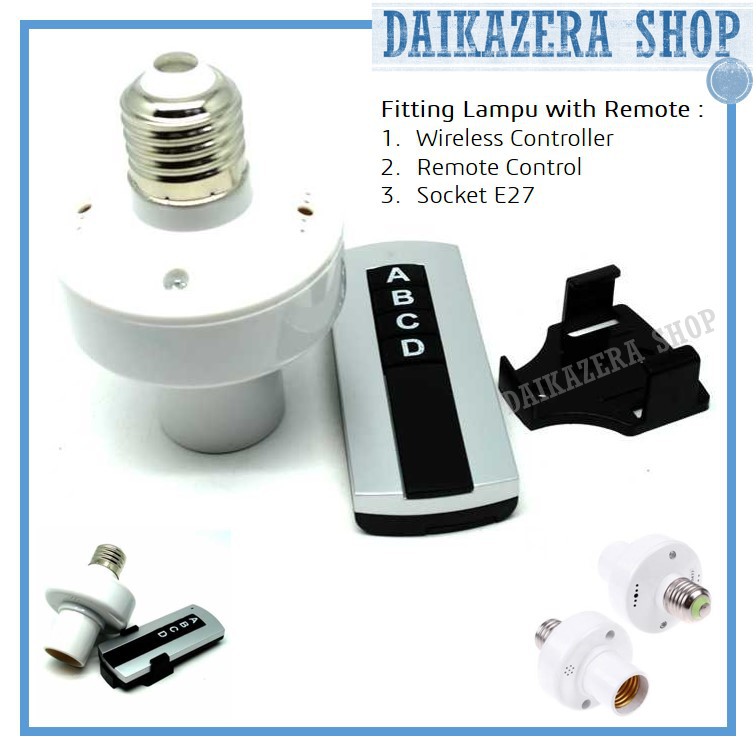 Fitting Lampu dengan Remote / AC 220V E27 Screw Light Lamp Bulb Holder