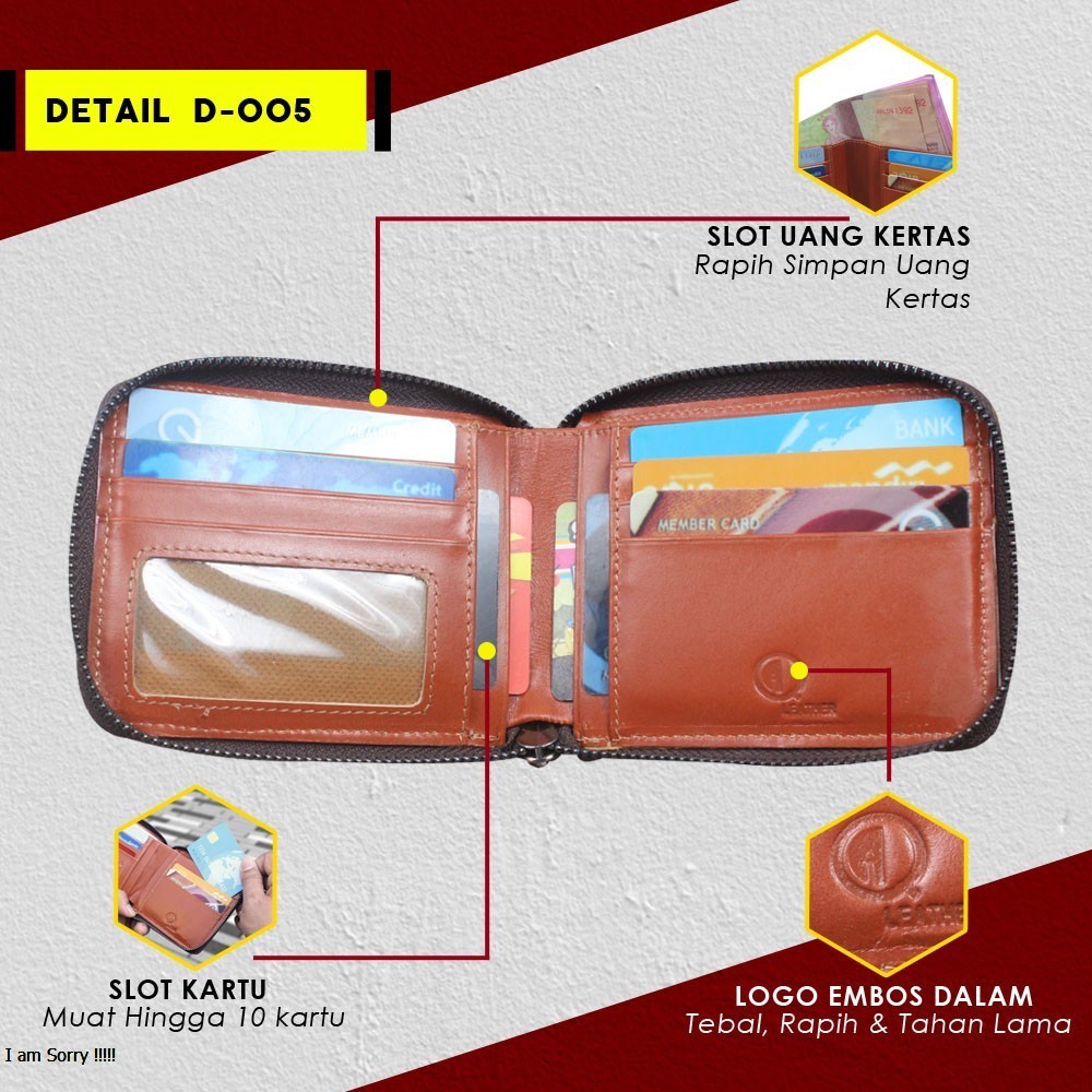 [ FREE / GRATIS DOMPET STNK ] DOMPET KULIT PRIA RESLETING LIPAT KULIT SAPI ASLI 100% PREMIUM D005