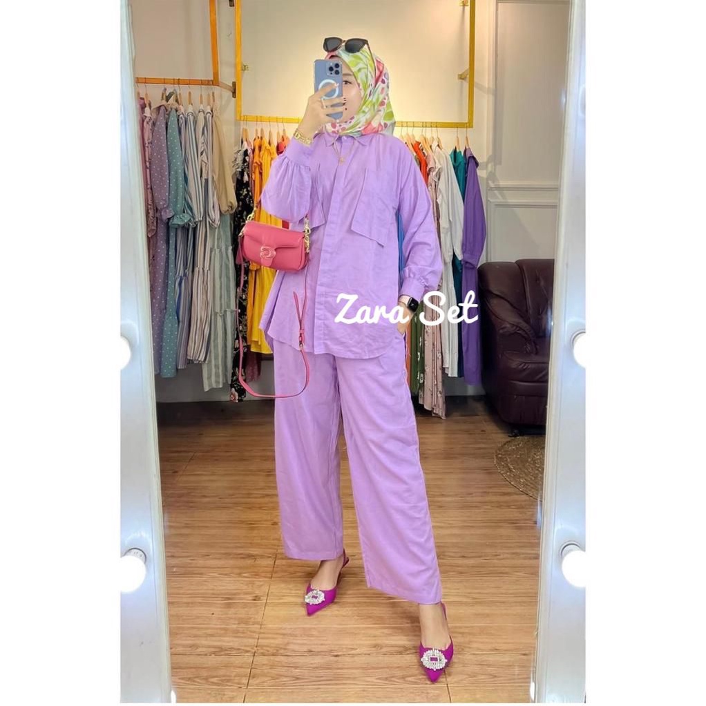 Zara Set Kemeja Full Kancing LD120 Bahan Katun Linen Premium