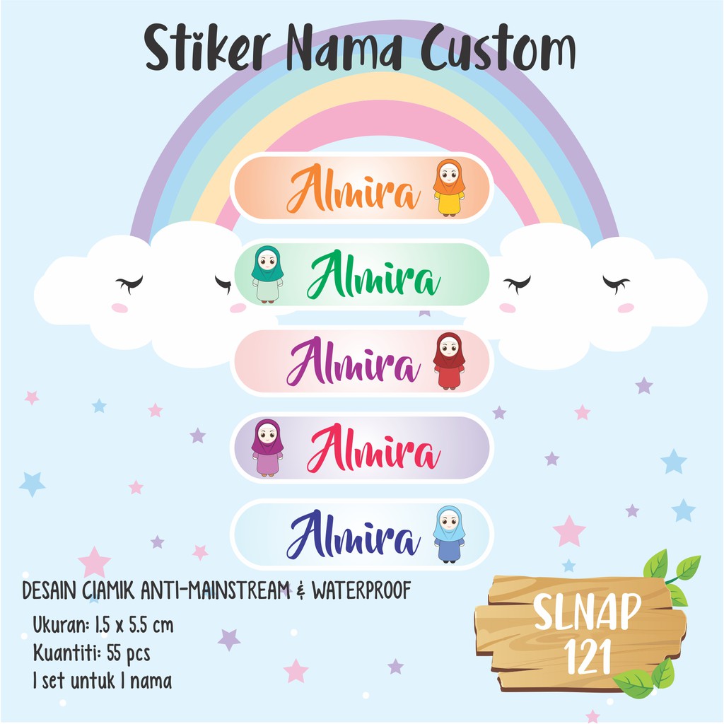 Slnap 121 Sticker Nama Anak Kartun Girl Muslimah Chibi Kawaii