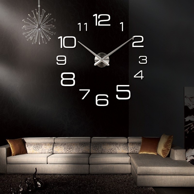 (MAINANKYU) Jam Dinding Besar DIY Giant Wall Clock Quartz Creative Design 90cm Model Numeral- SILVER