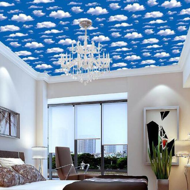 COD Wallpaper Plafon Atap Rumah Awan Biru Walpaper Kamar Tidur Anak Ruang Tamu Stiker Triplek Kayu G