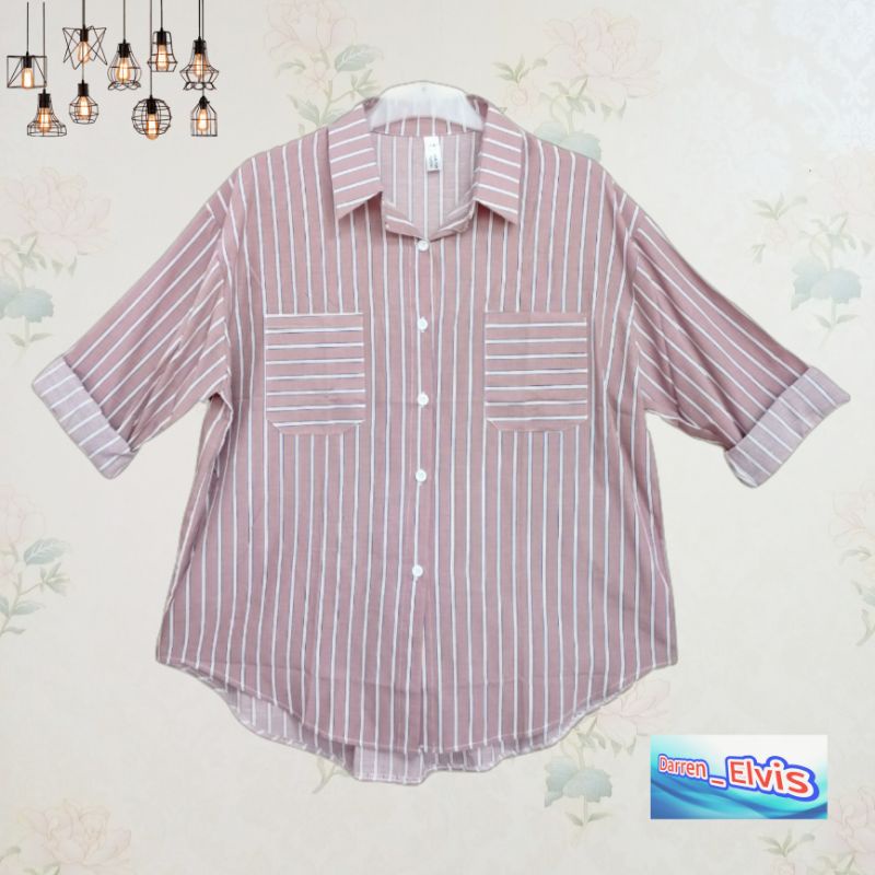 Kemeja Wanita Import / Merah / Motif Bunga Kombinasi  Du0111