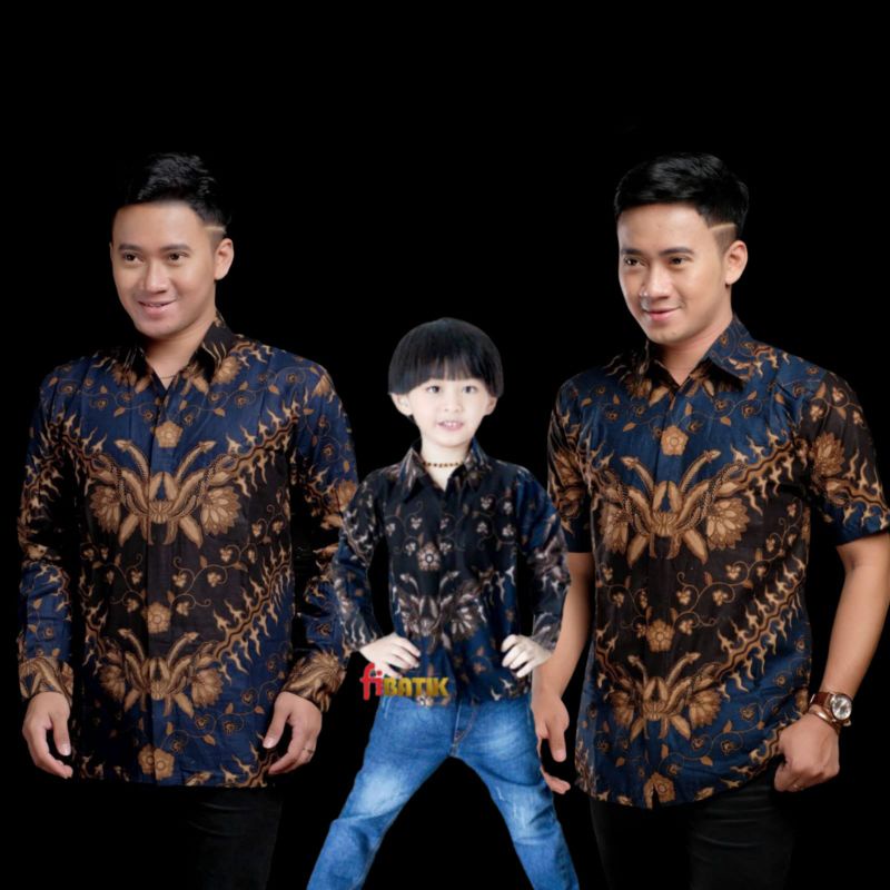 TERBARU Couple sweet || couple batik ayah dan anak cowok BATIK Motif keris biru size jumbo M,L,XL,XXL,3XL,4L,5L