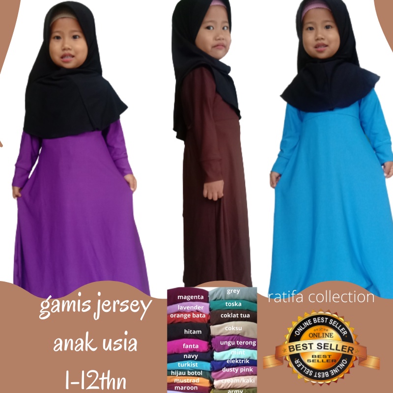 Gamis Anak jersey/Usia 1Tahun-12Tahun kerut bawah tanpa jilbab/.By ratifa collection.