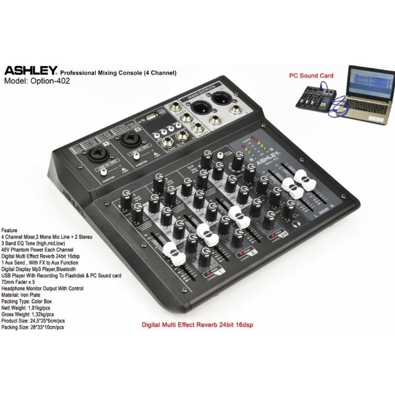 Mixer Audio Ashley Option402 4CH usb bluetooth soundcard