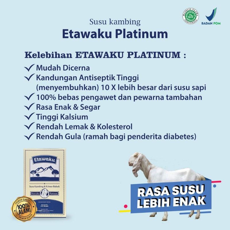 

Susu Kambing Etawaku Platinum Susu Kambing Bubuk Original 200 gram