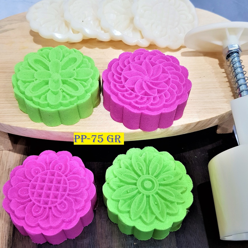 (4pc) cetakan kue bulan (75gr) mooncake press mold PREMIUM-FLOWER UNGU