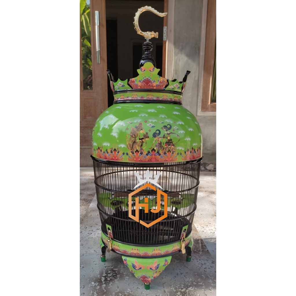 SANGKAR KANDANG BURUNG PERKUTUT MAHKOTA-SANGKAR PERKUTUT KAYU FULL JATI (Finising Water Decal)