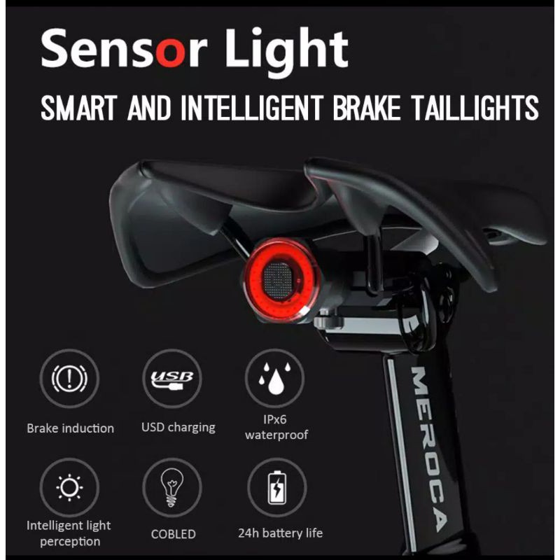 Meroca Led Lampu Rem Sepeda Sensor Otomatis Led Meroca Brake Taillight COB Sensor Gerak