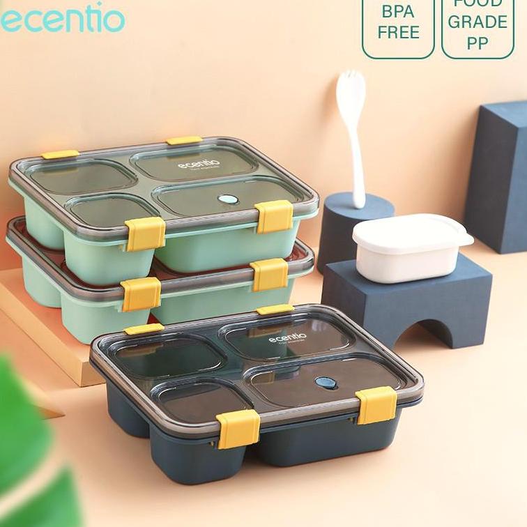 FOODI 1400ml Kotak Makan 5 Sekat Grid lunch box Anti Tumpah/disegel tempat makanan Bekal  Sendok V5M