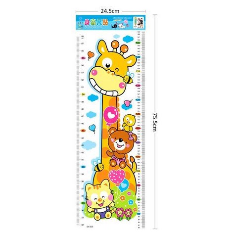 Height Measure Chart Wall Decal - Giraffe &amp; Friends Pattern