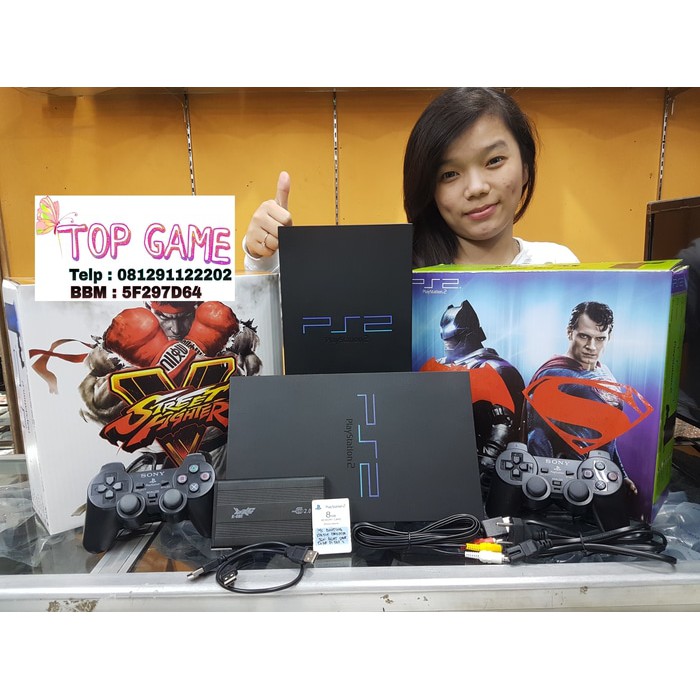 TERMURAH   PAKET KOMPLIT Playstation PS2 Sony FAT + Hdd 40GB + 2 Stick Getar