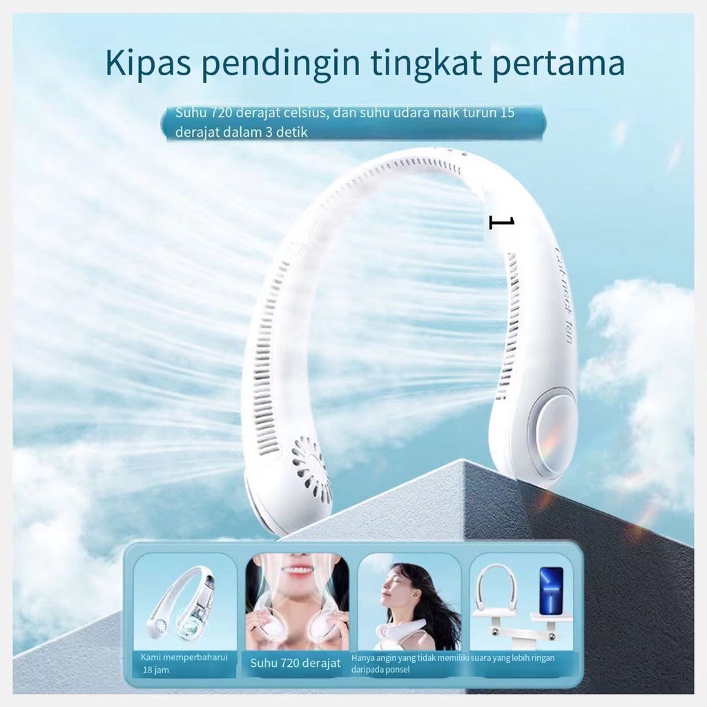 Kipas Angin Mini Gantung Leher Portable USB Rechargeable / Kipas Angin Kecil Isi Ulang / Mini Fan Neck Elektrik