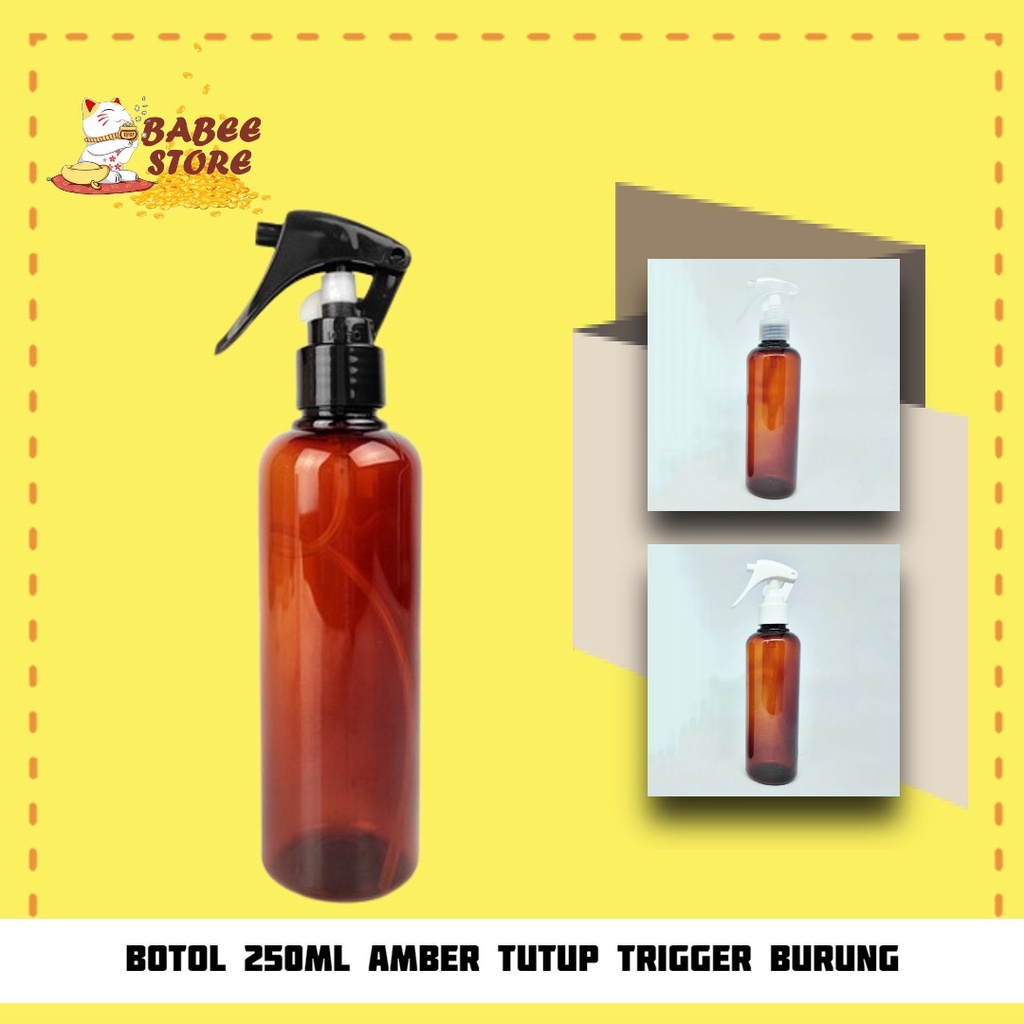 BOTOL AMBER 250ML TUTUP SPRAY TRIGGER BURUNG N24 / BOTOL 250ML AMBER TRIGGER BURUNG SPRAY