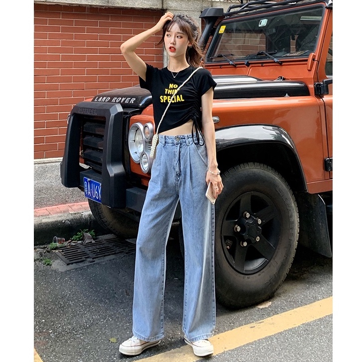 Karet Pinggang Highwaist Loose Celana Jeans Wantia Impor