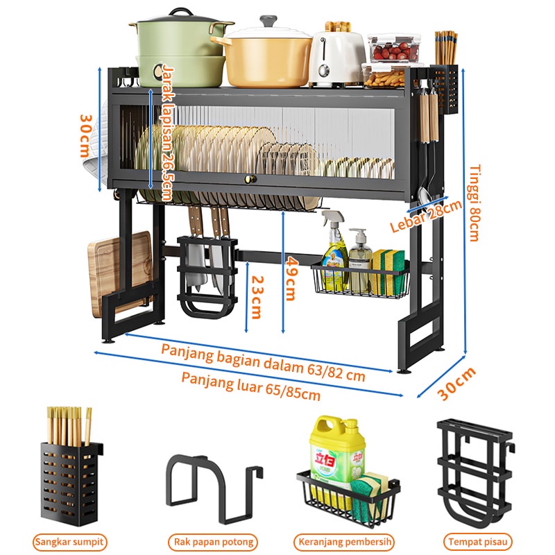 Rak Piring Wastafel Tertutup Rak Dapur Stainless Steel Dan Peralatan Dapur Kokoh Kuat