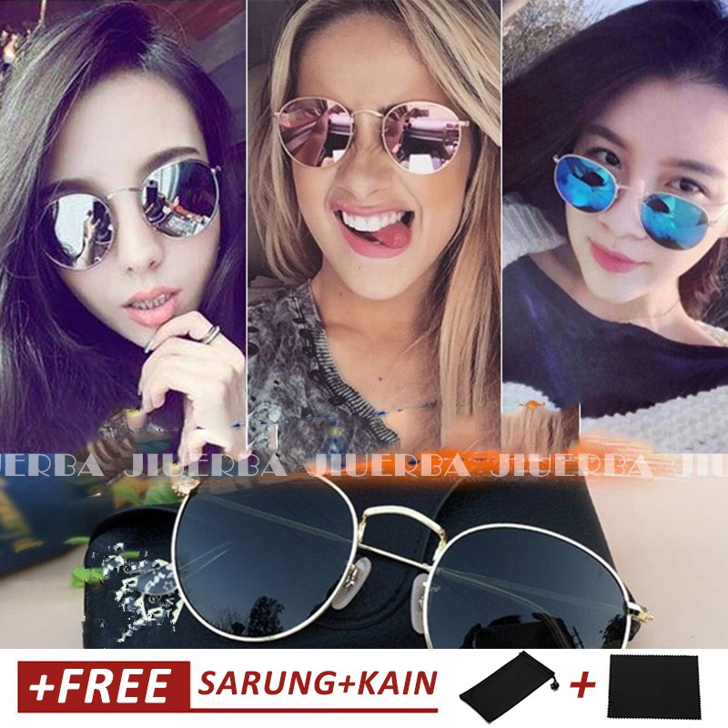 (YUZHU) Kacamata Hitam Round Metal Sunglasses Steampunk Men Women Fashion Retro Vintage Sun Glasses