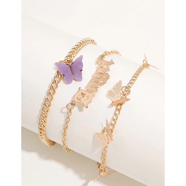 LRC Gelang Kaki Fashion Alloy Butterfly Resin Alphabet Multilayer Anklet K43647