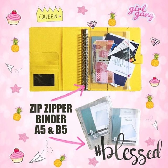 Zipper Ziplock Kantong Plastik Binder A7/A6/A5/B5
