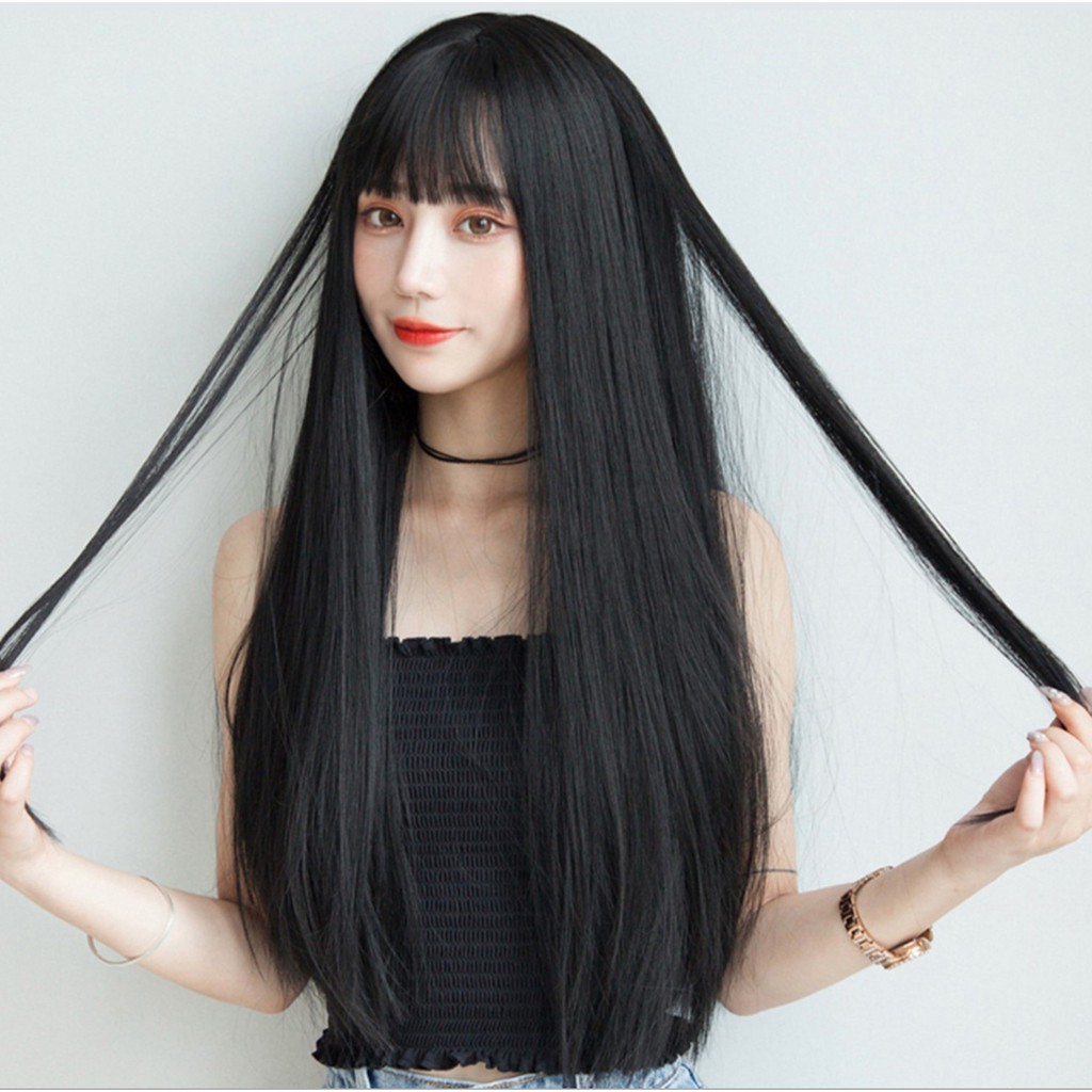 WDA-10 wig daily lolita rambut palsu panjang straight lurus poni bob