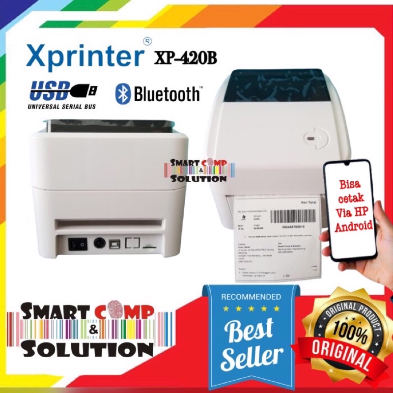 XPrinter 420B Printer Barcode Bluetooth - USB Direct Thermal Label RESI Alamat A6 Market Place