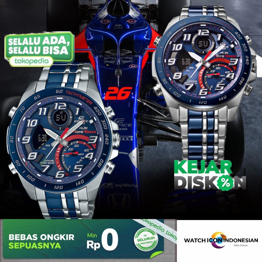 Flash Sale Jam Tangan Pria Merk Edifice Stainless steel Type ECB-900TR-2AER Garansi 1th