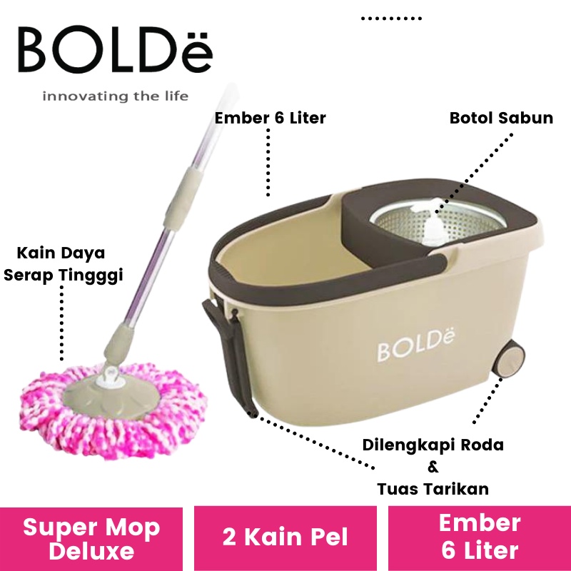 Alat Pel Lantai Bolde Super Mop Deluxe + | Kain Pelpelan Tongkat Pel Spin Mop Deluxe Plus