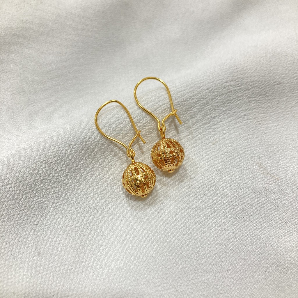 Anting Gantung Bola Kerawang Lapis Emas - Yaxiya Jewelry-A