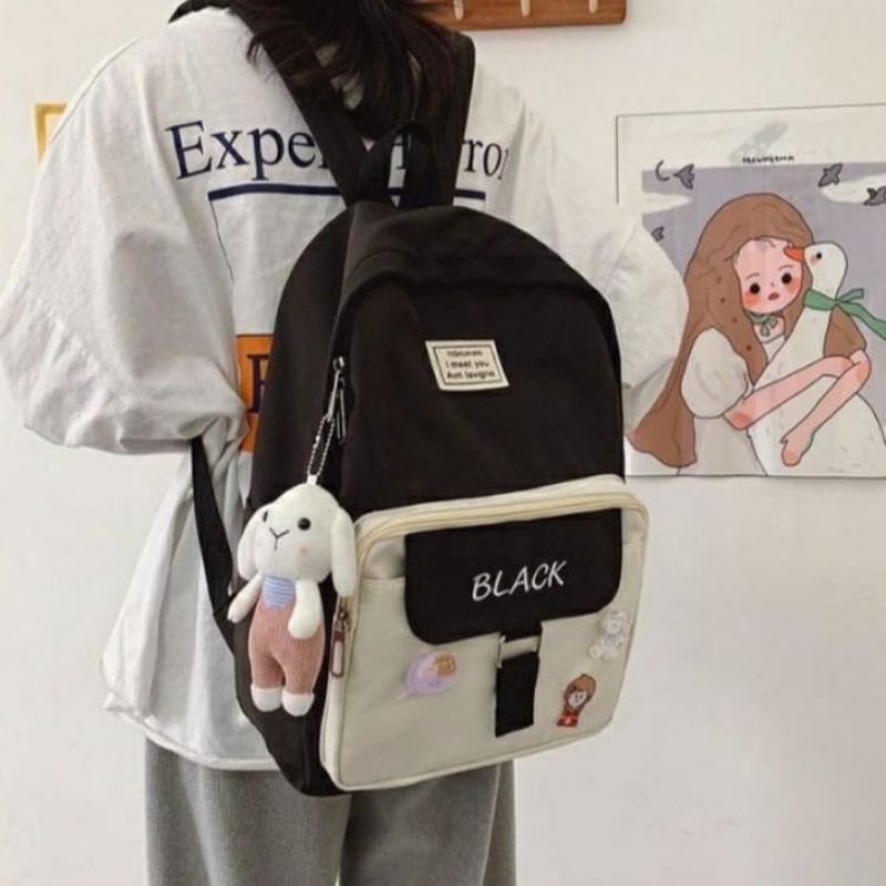 Ransel Siswa Perempuan Korea Harajuku Ransel Kapasitas Besar Nilon Tas Sekolah Mode Multifungsi SMA SMP dan SD