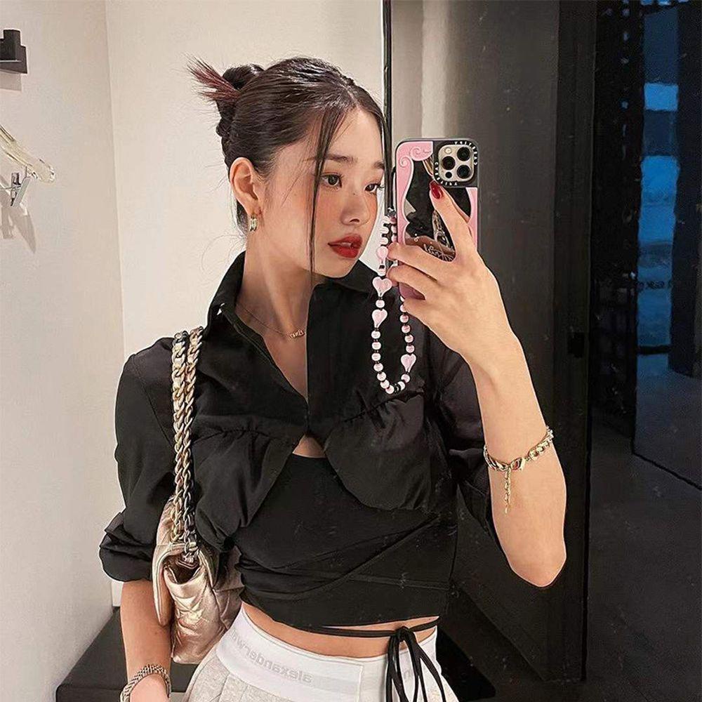 Agustina Manik-Manik Rantai Telepon Wanita Ins Trendi Anti Hilang Baroque Mutiara Hitam Dan Putih Vintage Evil Eye Phone Lanyard