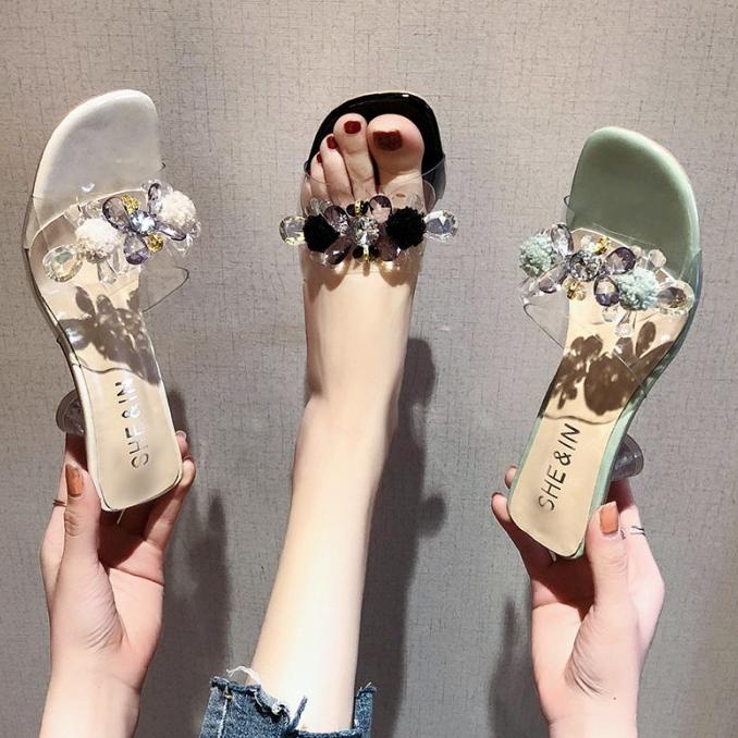 Sendal pesta wanita hak kristal/selop pesta kristal import