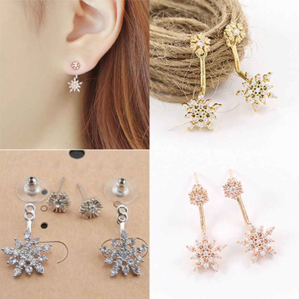 Hu Hu Hu Hu Hu Alat Bantu Pasang Kacamata♡ Anting Gantung Kristal Berlian Imitasi Model Snowflake Elegan Untuk Wanita