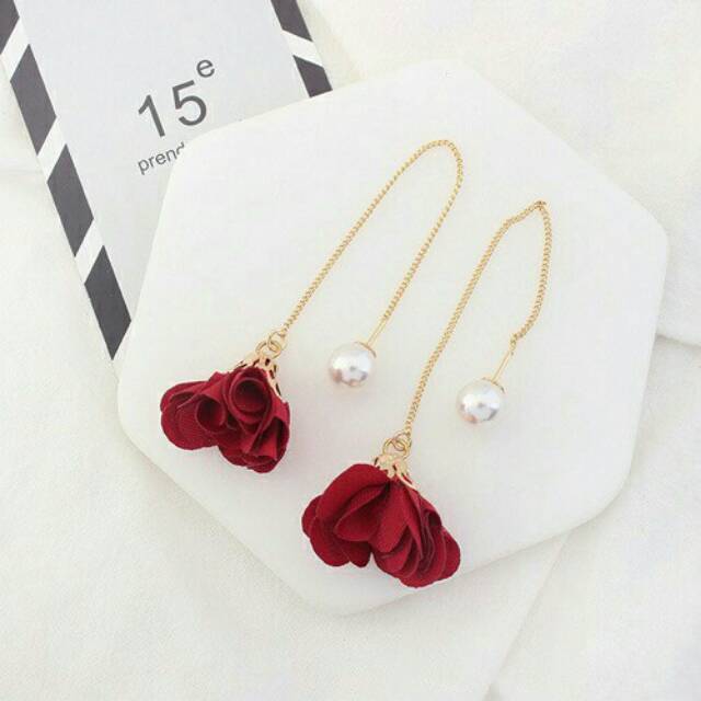 LRC Anting Tusuk Flower Shape Decorated Simple Long Chain Earrings Y5763X