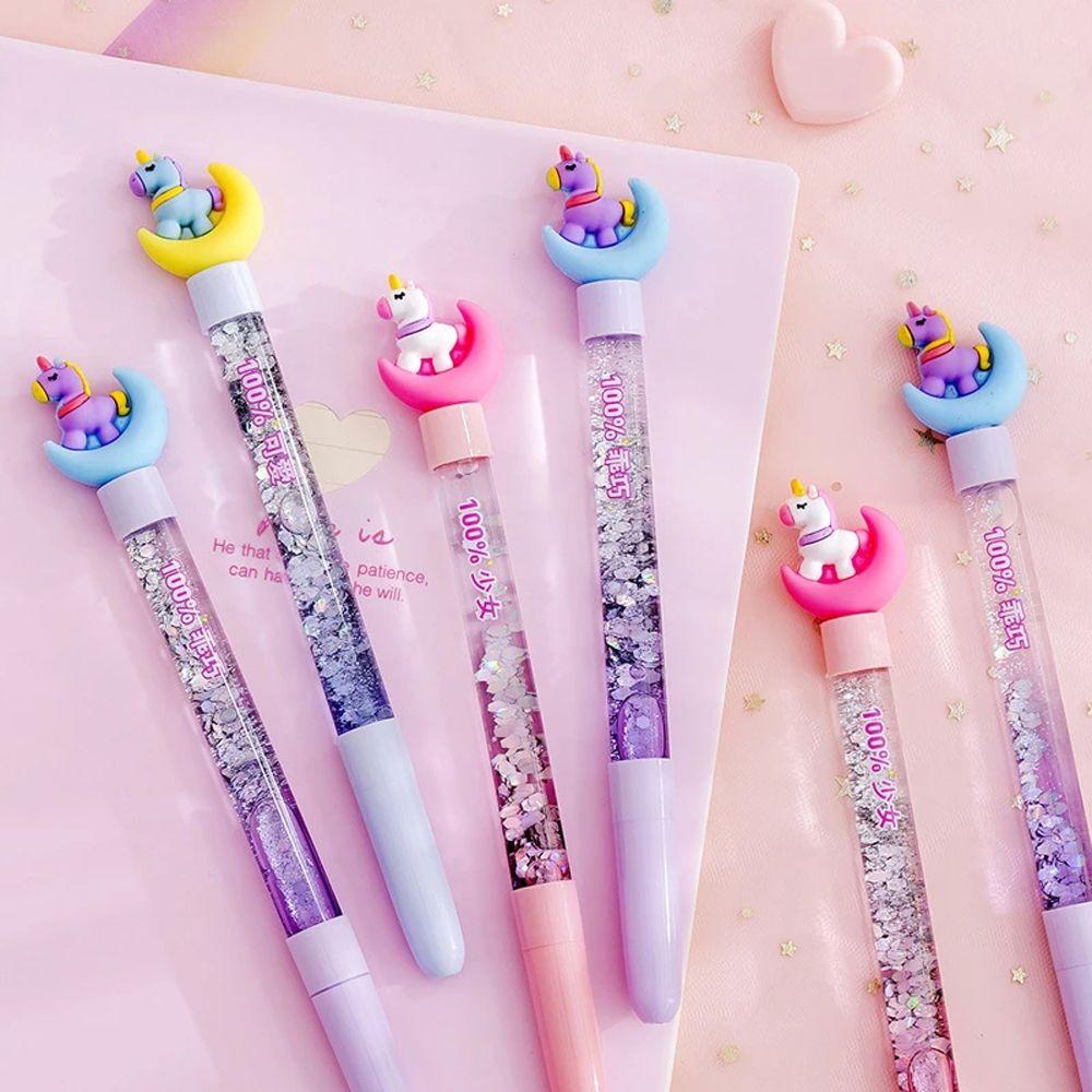 Lanfy Moon Unicorn Gel Pen Kreatif Perlengkapan Kantor Pena Menulis Tanda Tangan Pen Perlengkapan Menulis Alat Tulis 0.5mm Sequin Hias