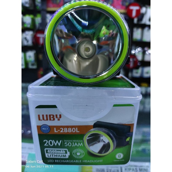 Senter Kepala LUBY 20W Cahaya Putih dan Tombol Ulir(Putar) Baterai 4.500MaH