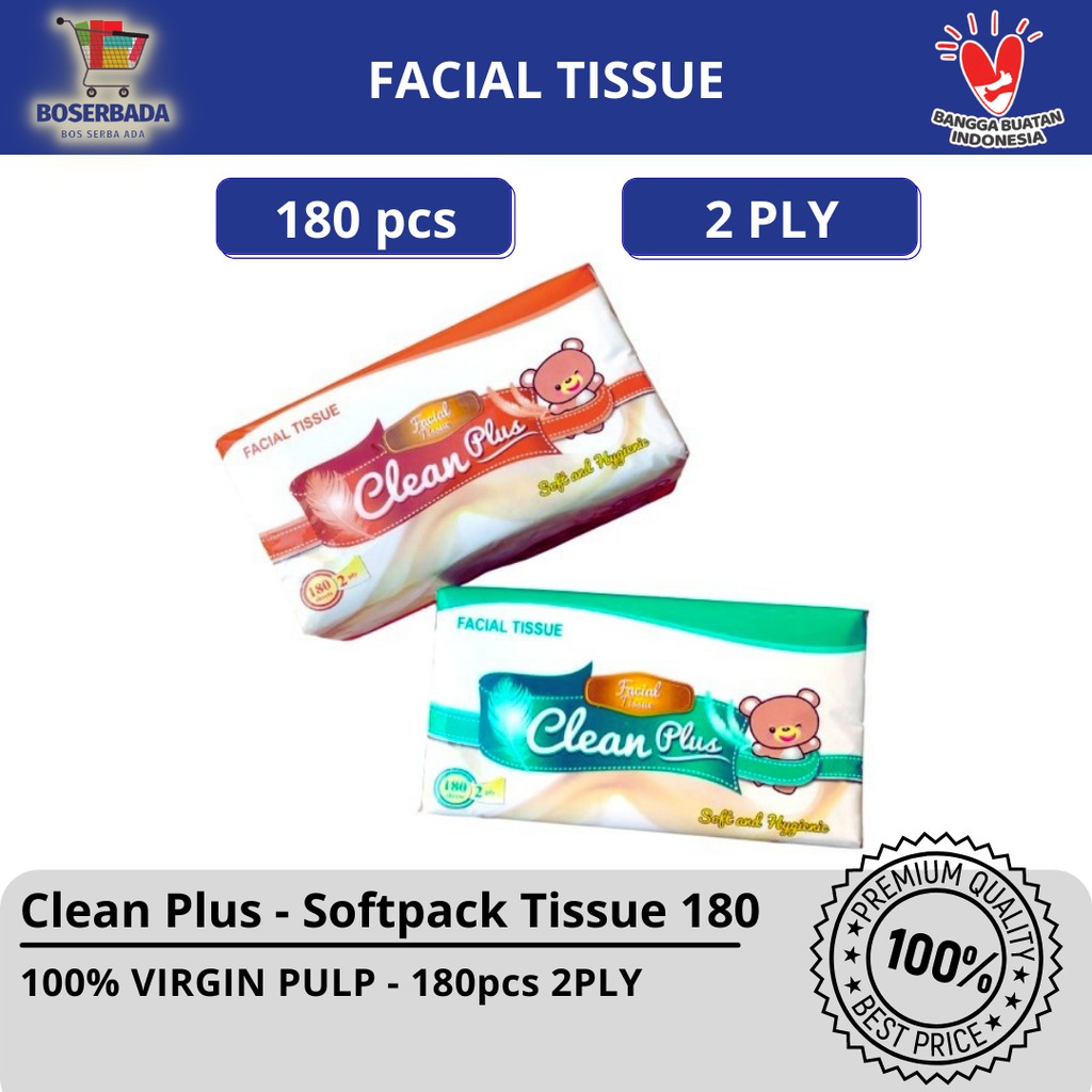 Jual CLEAN PLUS - Tisu Wajah Soft Pack / Facial Tissue 180 Sheets (2 ...