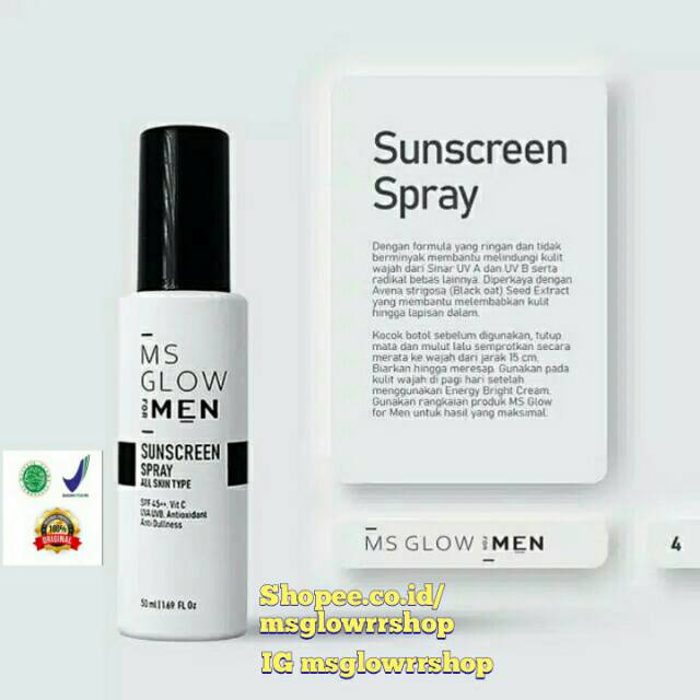 MS GLOW spray wajah pria" SUNSCREEN SPRAY MAN" SELLER Produk Original 100% BPOM.