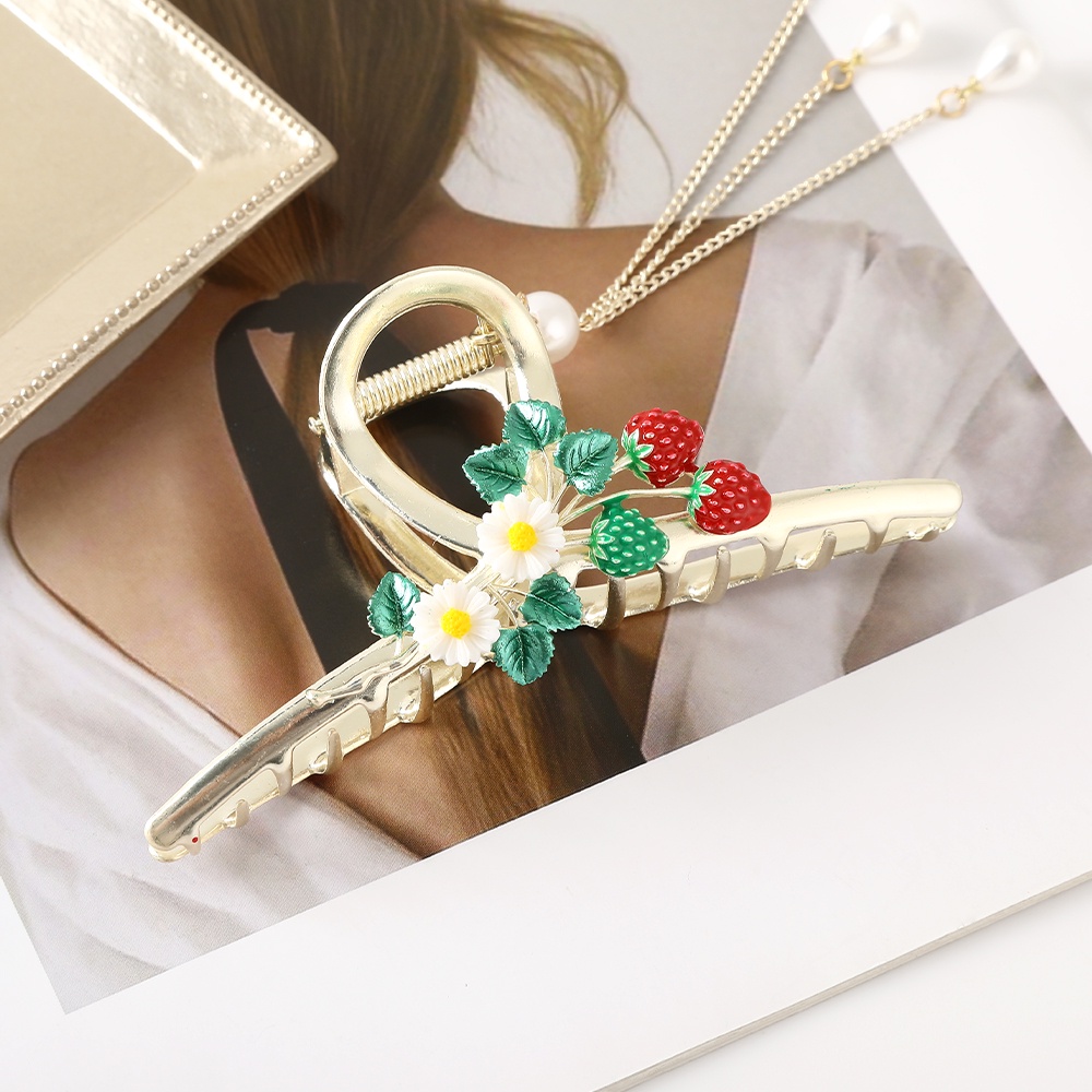 Korea Alloy Emas Bunga Mutiara Rambut Klip Besar Ponytail Clip Woman Fashion Hair Claw Aksesoris Rambut