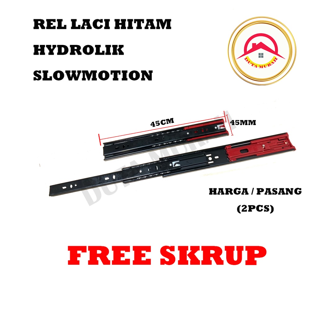 Rel Laci 45 cm Double Full Extension Slow Motion SM BM Soft Close 4.5 cm (1 SET) , FREE SKRUP