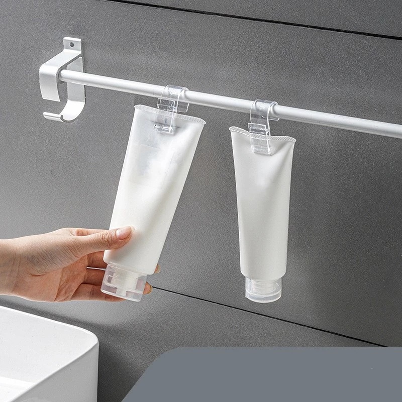 [4 Pcs Transparent Toothpaste Hook Clip] [Japanese Simple and Strong Household Storage Clip] [Bathroom Sink Toiletries Hanging Hook]