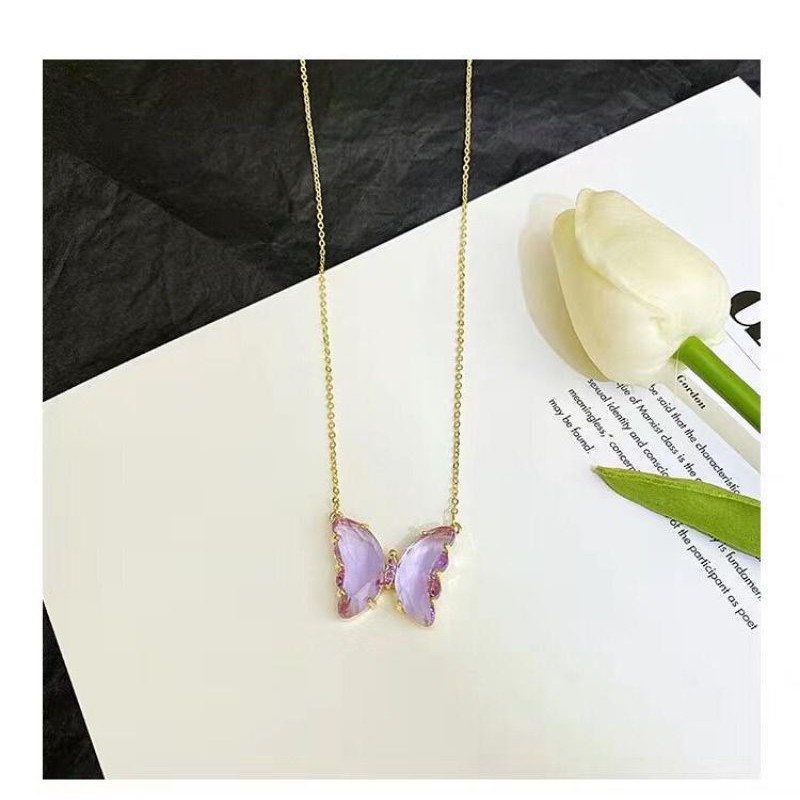 Kalung Kupu kupu Pink Besar | Kalung Titanium Anti Karat Dan Anti Luntur | Kalung Liontin Wanita